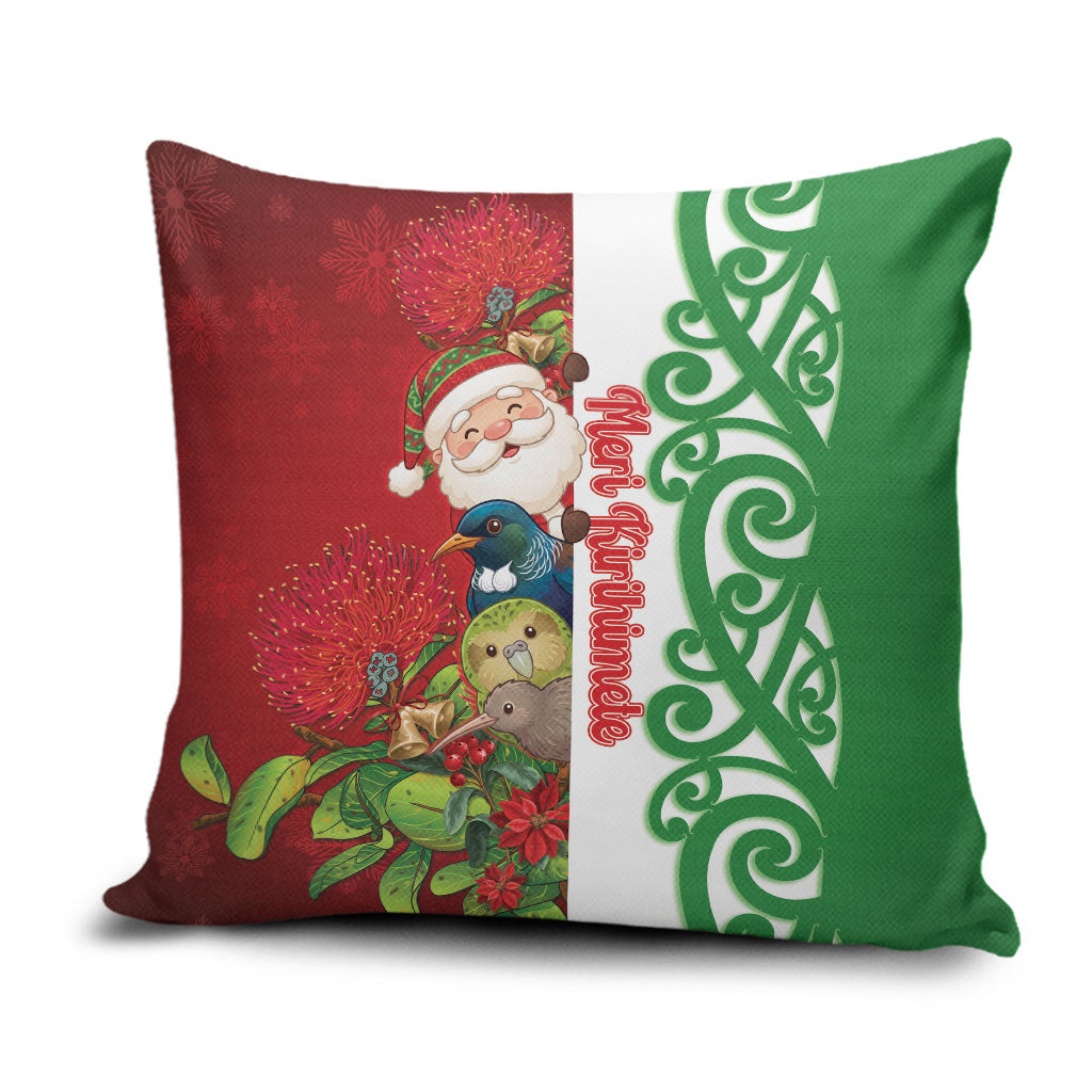 Meri Kirihimete New Zealand Pillow Cover Cute Santa NZ Animals and Pohutukawa LT14 Red - Polynesian Pride