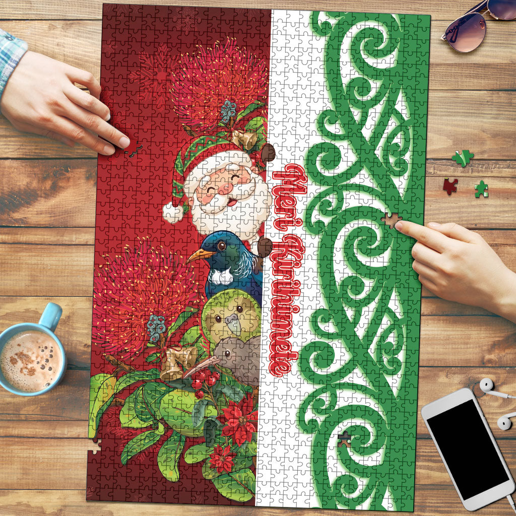 Meri Kirihimete New Zealand Puzzle Cute Santa NZ Animals and Pohutukawa LT14 Red - Polynesian Pride
