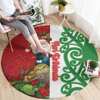 Meri Kirihimete New Zealand Round Carpet Cute Santa NZ Animals and Pohutukawa LT14 - Polynesian Pride