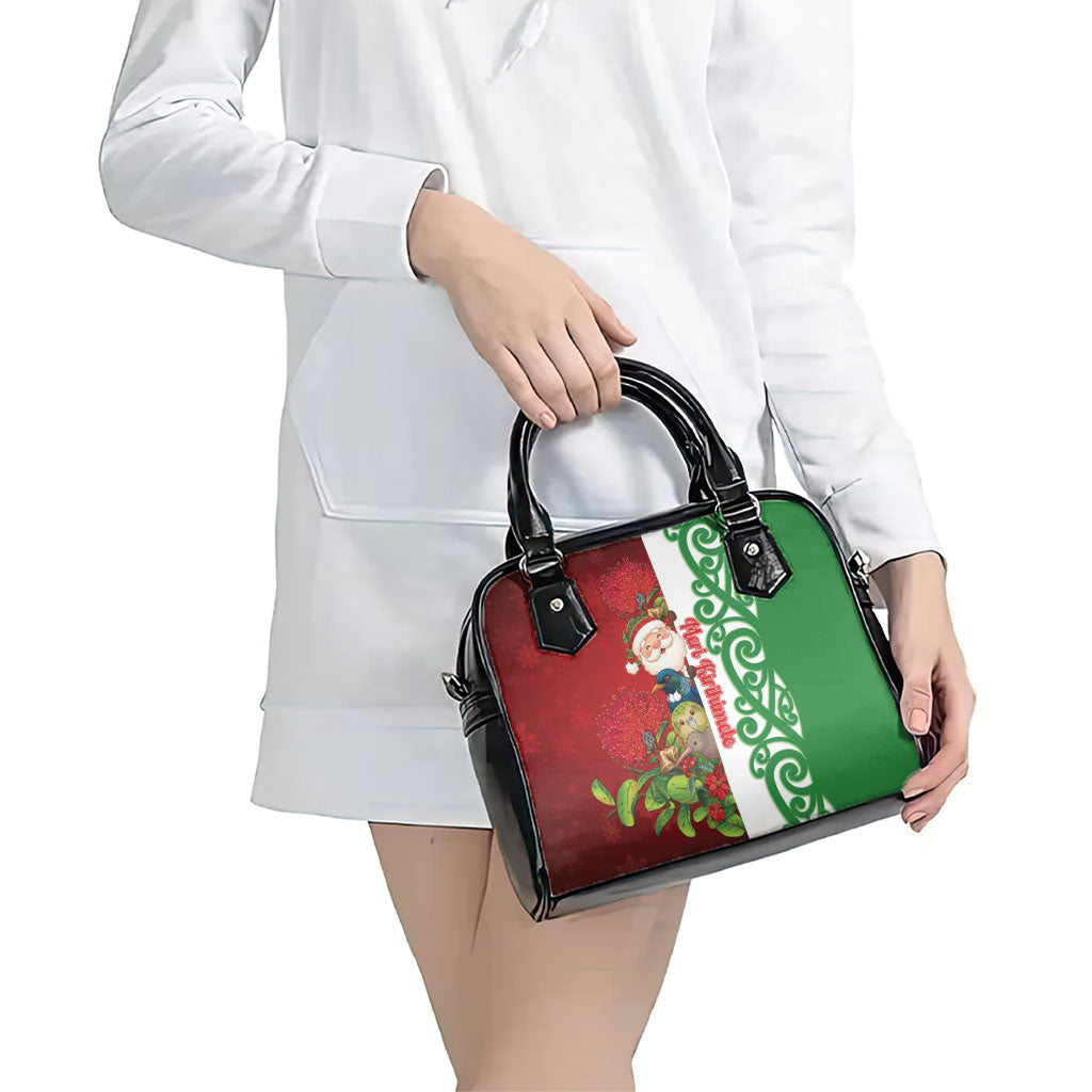 Meri Kirihimete New Zealand Shoulder Handbag Cute Santa NZ Animals and Pohutukawa LT14 - Polynesian Pride
