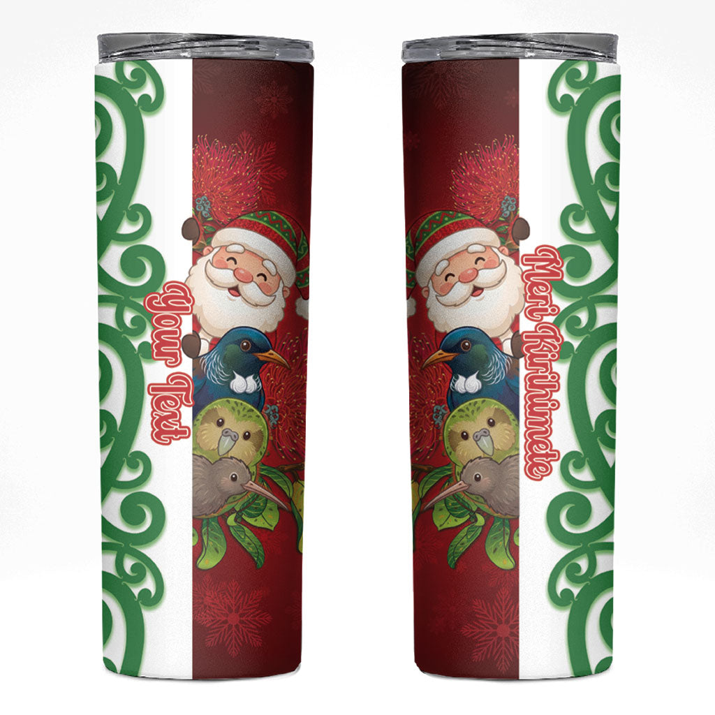 Meri Kirihimete New Zealand Personalised Skinny Tumbler Cute Santa NZ Animals and Pohutukawa LT14 Red - Polynesian Pride