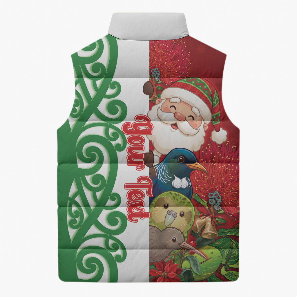 Meri Kirihimete New Zealand Personalised Sleeveless Puffer Jacket Cute Santa NZ Animals and Pohutukawa LT14 - Polynesian Pride