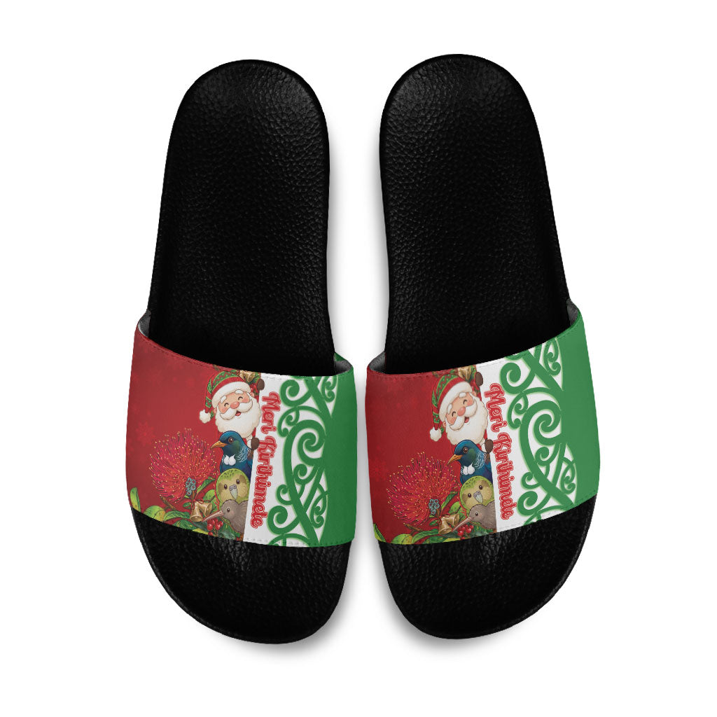 Meri Kirihimete New Zealand Slide Sandals Cute Santa NZ Animals and Pohutukawa LT14 Red - Polynesian Pride