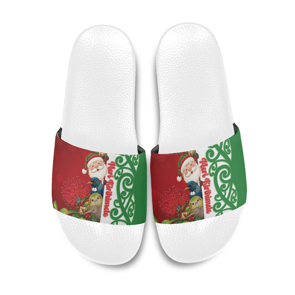 Meri Kirihimete New Zealand Slide Sandals Cute Santa NZ Animals and Pohutukawa LT14 Red - Polynesian Pride