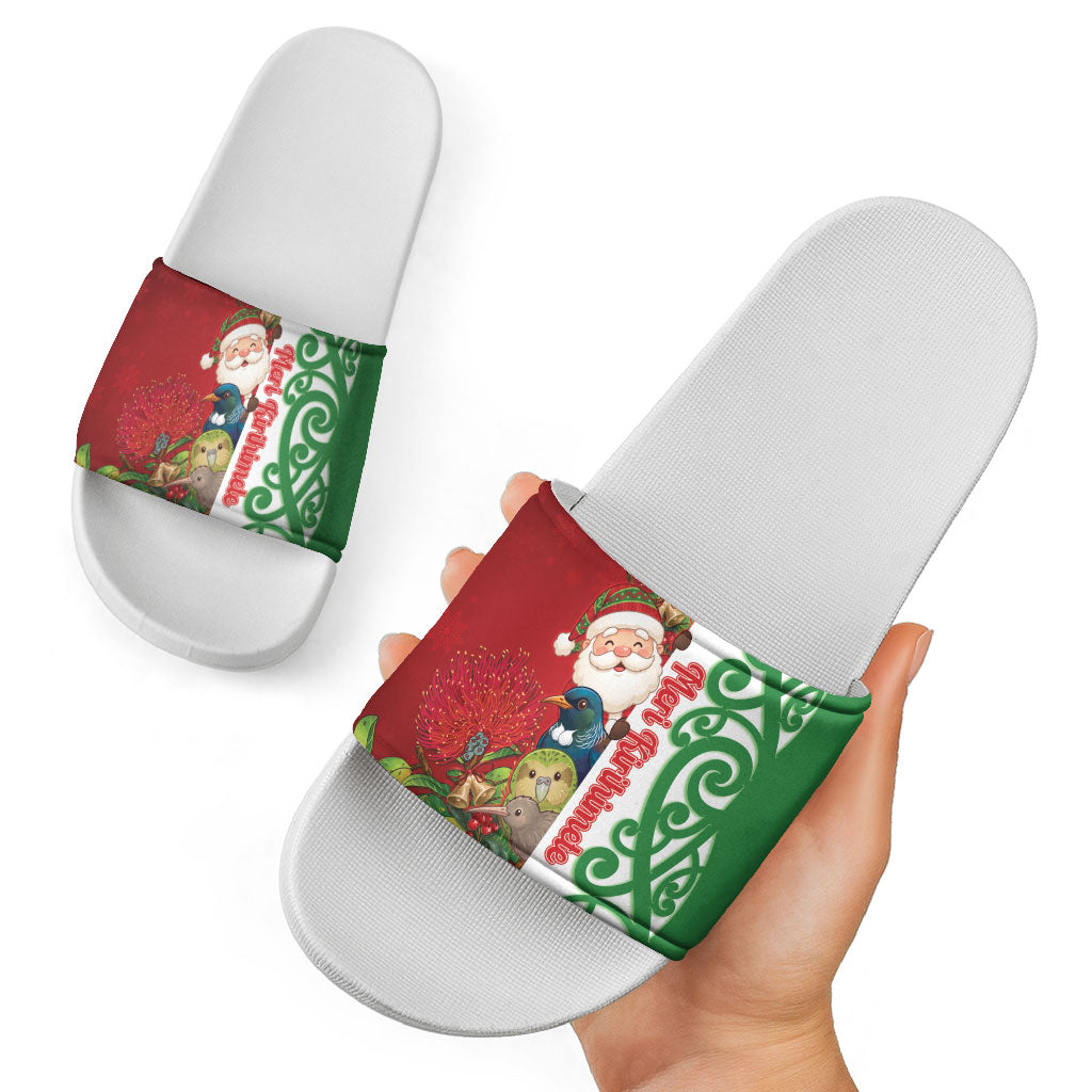 Meri Kirihimete New Zealand Slide Sandals Cute Santa NZ Animals and Pohutukawa LT14 - Polynesian Pride
