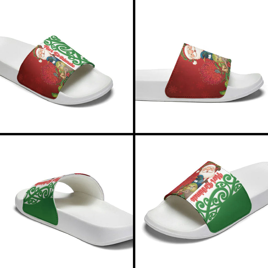 Meri Kirihimete New Zealand Slide Sandals Cute Santa NZ Animals and Pohutukawa LT14 - Polynesian Pride