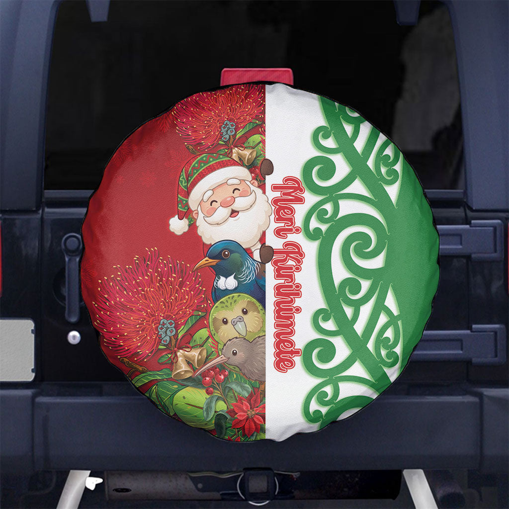 Meri Kirihimete New Zealand Spare Tire Cover Cute Santa NZ Animals and Pohutukawa LT14 No hole Red - Polynesian Pride