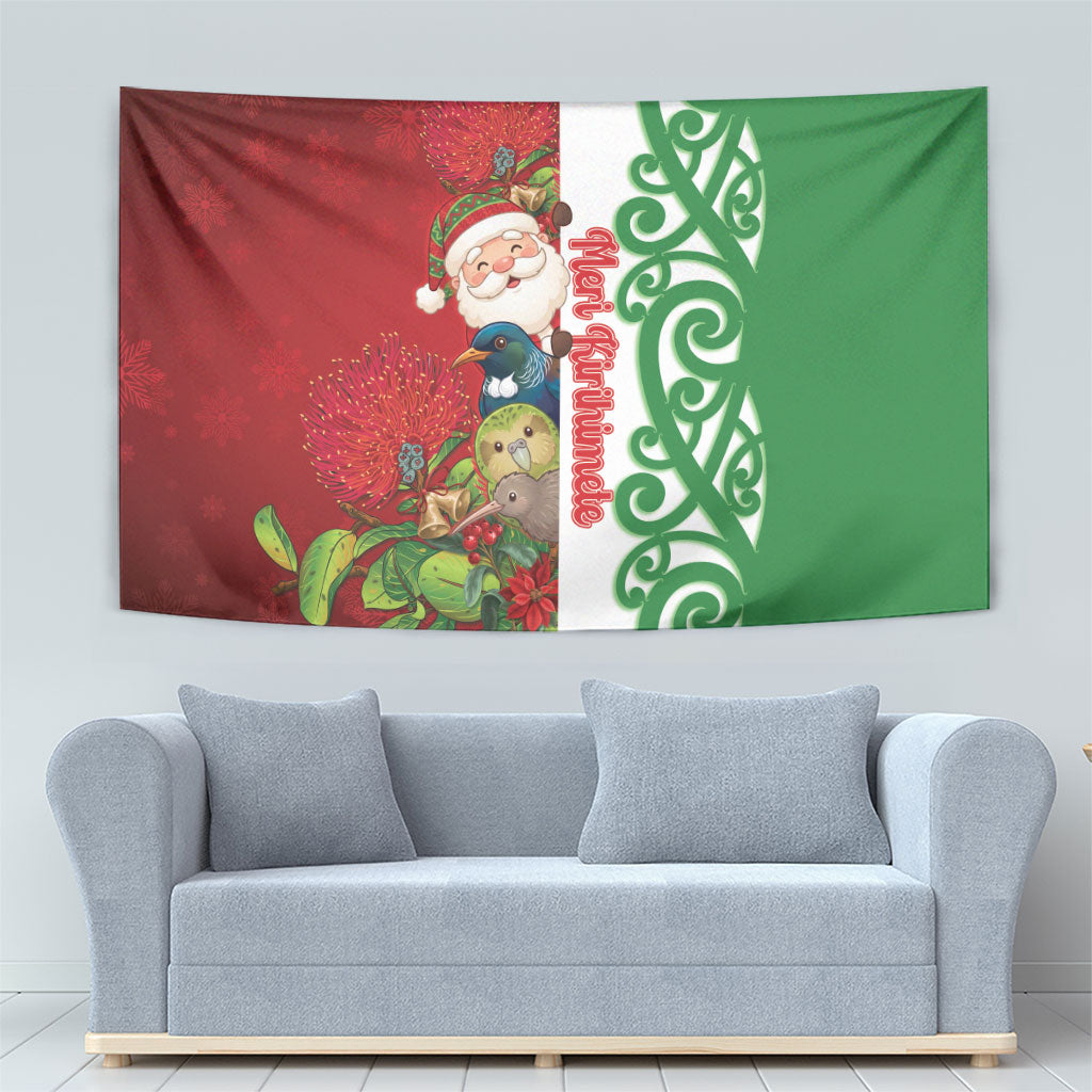 Meri Kirihimete New Zealand Tapestry Cute Santa NZ Animals and Pohutukawa LT14 - Polynesian Pride