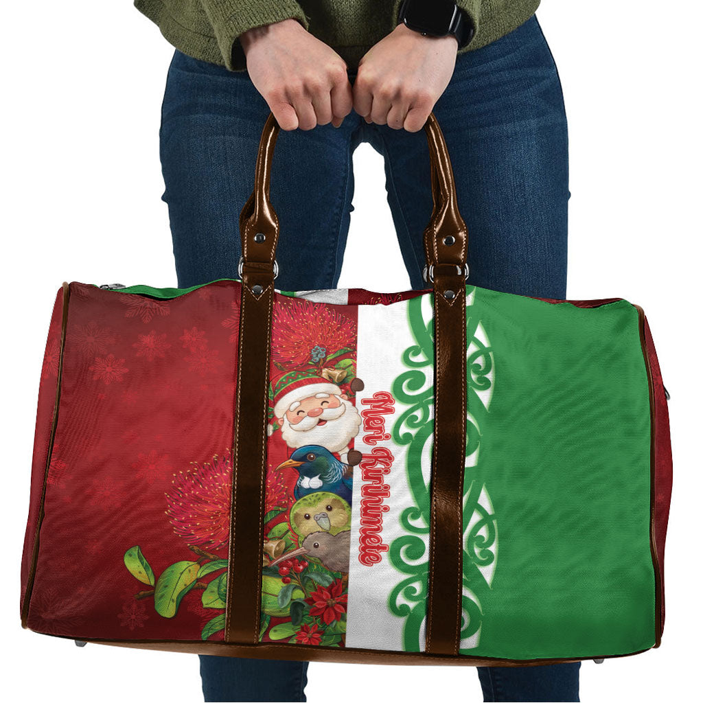 Meri Kirihimete New Zealand Travel Bag Cute Santa NZ Animals and Pohutukawa LT14 Red - Polynesian Pride