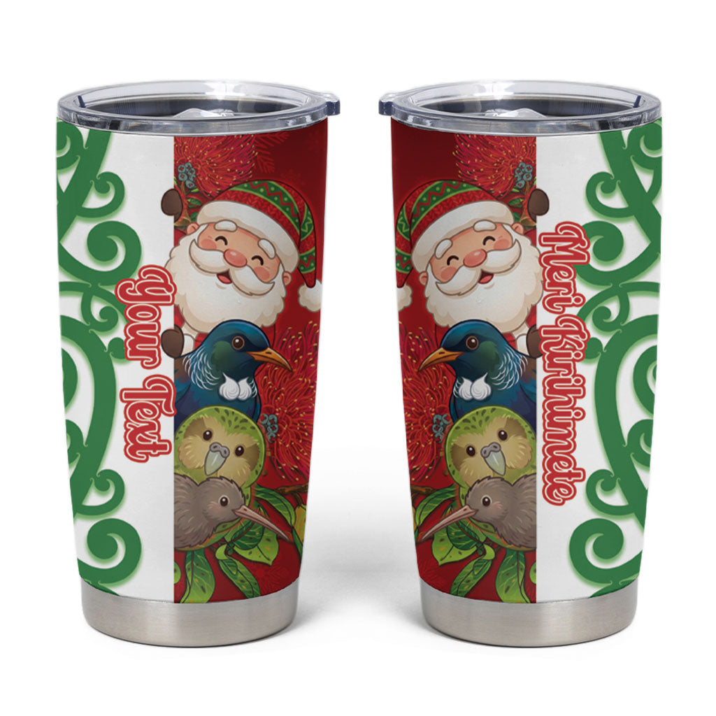 Meri Kirihimete New Zealand Personalised Tumbler Cup Cute Santa NZ Animals and Pohutukawa LT14 Red - Polynesian Pride