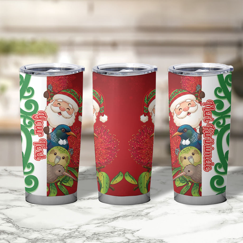 Meri Kirihimete New Zealand Personalised Tumbler Cup Cute Santa NZ Animals and Pohutukawa LT14 - Polynesian Pride