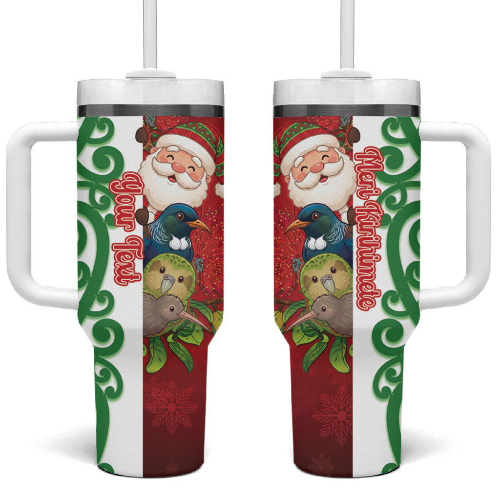 Meri Kirihimete New Zealand Personalised Tumbler With Handle Cute Santa NZ Animals and Pohutukawa LT14 One Size: 40 oz Red - Polynesian Pride