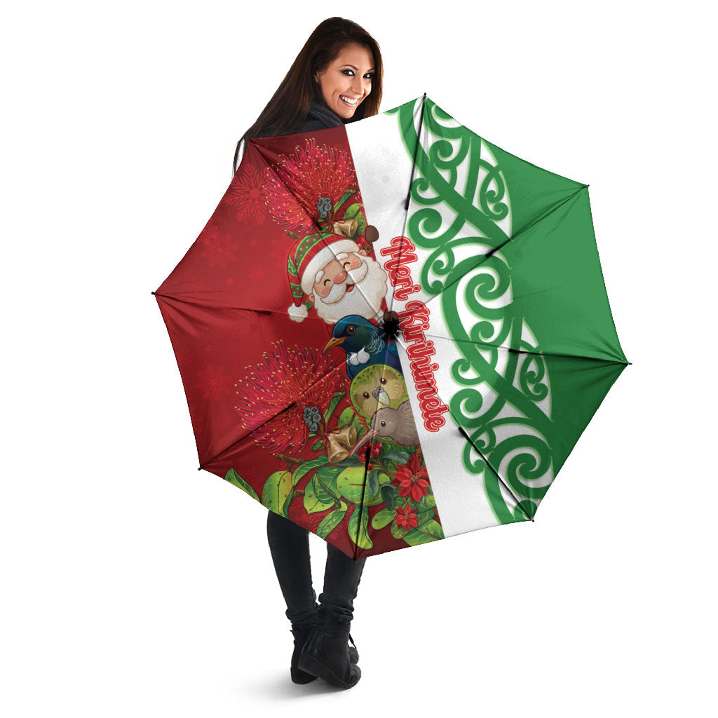 Meri Kirihimete New Zealand Umbrella Cute Santa NZ Animals and Pohutukawa LT14 - Polynesian Pride