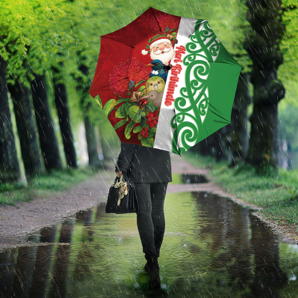 Meri Kirihimete New Zealand Umbrella Cute Santa NZ Animals and Pohutukawa LT14 - Polynesian Pride