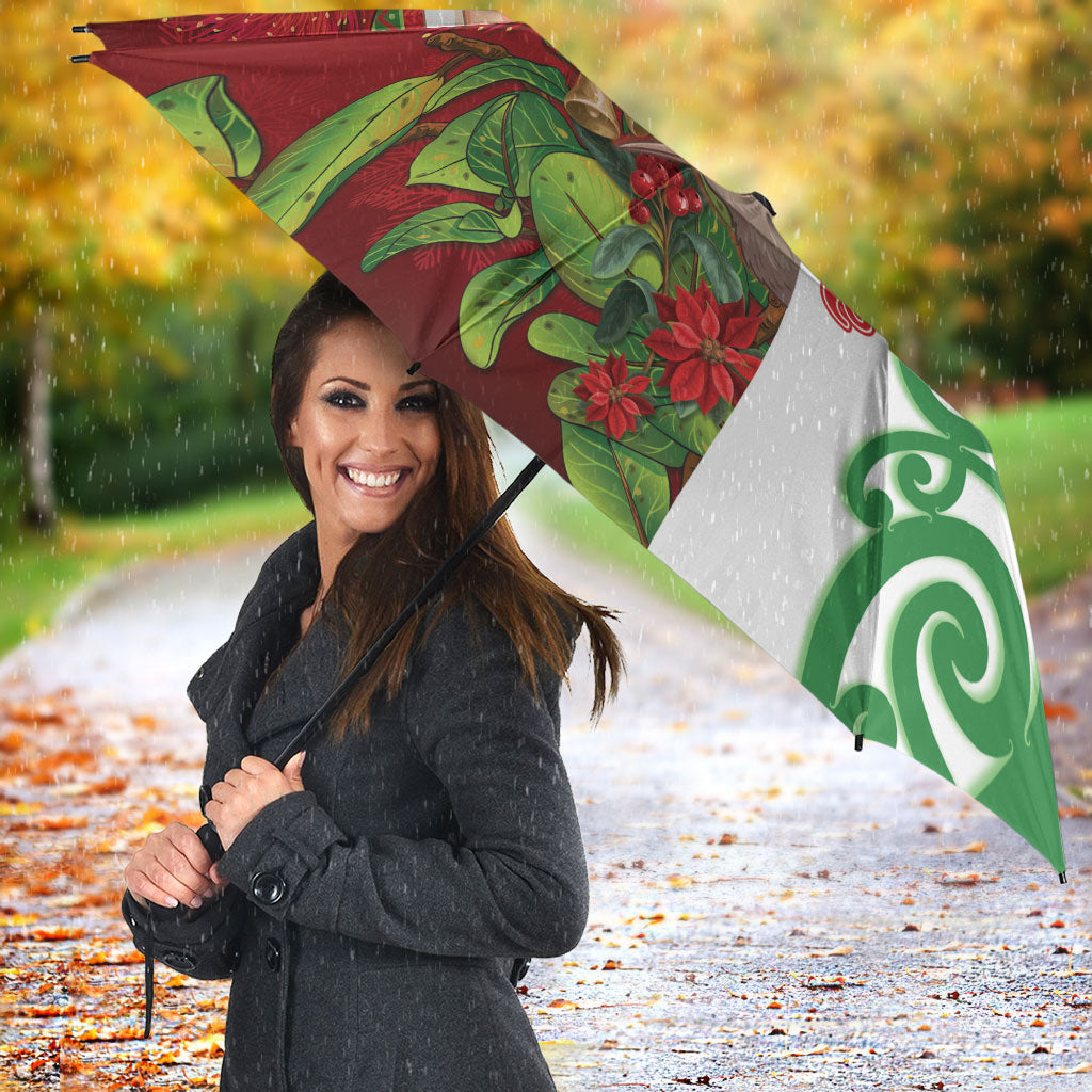 Meri Kirihimete New Zealand Umbrella Cute Santa NZ Animals and Pohutukawa LT14 - Polynesian Pride