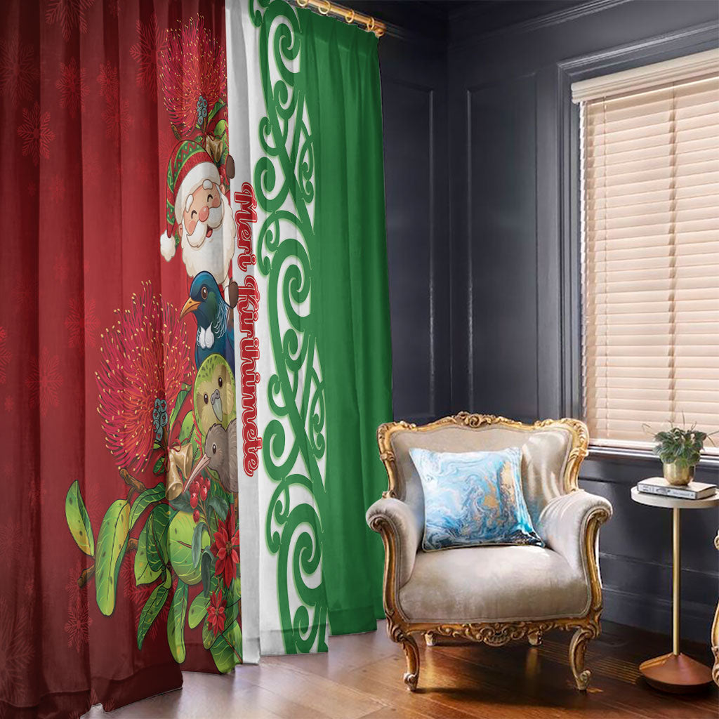 Meri Kirihimete New Zealand Window Curtain Cute Santa NZ Animals and Pohutukawa LT14 - Polynesian Pride