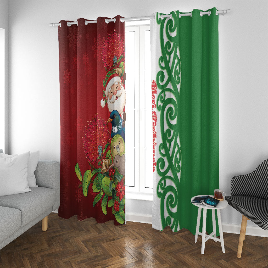 Meri Kirihimete New Zealand Window Curtain Cute Santa NZ Animals and Pohutukawa LT14 With Grommets Red - Polynesian Pride