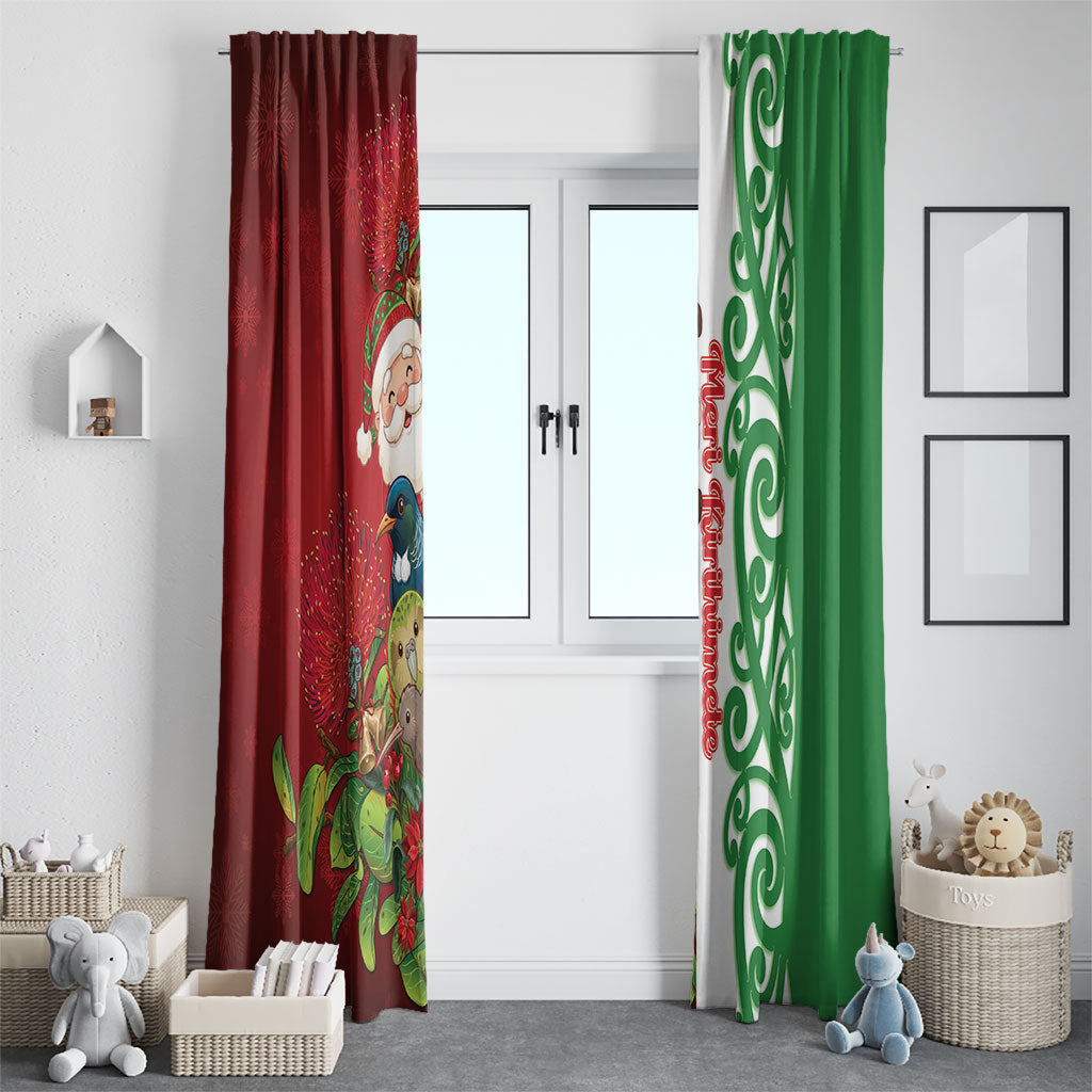 Meri Kirihimete New Zealand Window Curtain Cute Santa NZ Animals and Pohutukawa LT14 - Polynesian Pride
