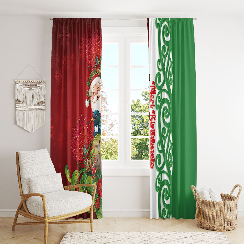 Meri Kirihimete New Zealand Window Curtain Cute Santa NZ Animals and Pohutukawa LT14 - Polynesian Pride