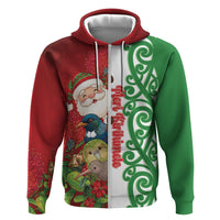 Meri Kirihimete New Zealand Personalised Zip Hoodie Cute Santa NZ Animals and Pohutukawa LT14 Zip Hoodie Red - Polynesian Pride
