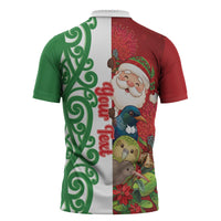 Meri Kirihimete New Zealand Personalised Zipper Polo Shirt Cute Santa NZ Animals and Pohutukawa LT14 - Polynesian Pride