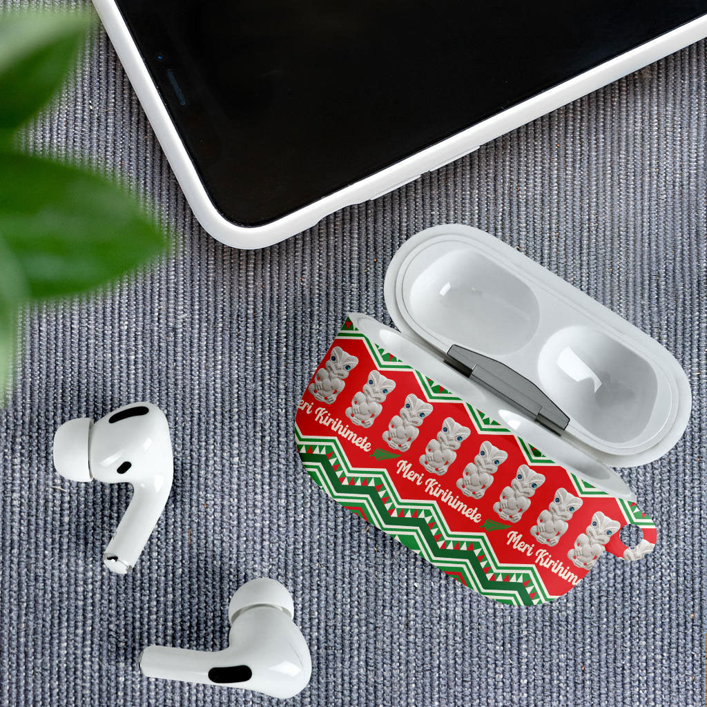 New Zealand Christmas In July AirPods Case Meri Kirihimete Hei Tiki Taniko Motifs Seamless LT14 - Polynesian Pride