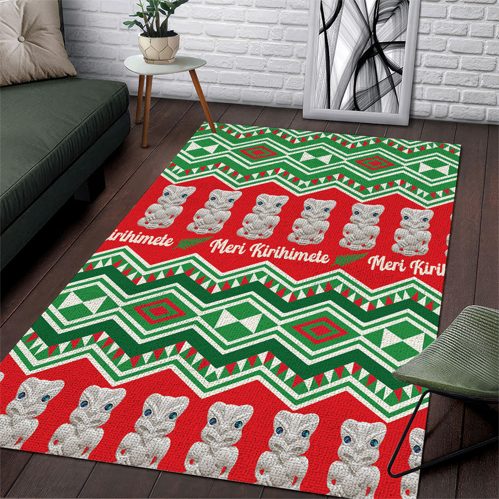 New Zealand Christmas In July Area Rug Meri Kirihimete Hei Tiki Taniko Motifs Seamless LT14 Red - Polynesian Pride
