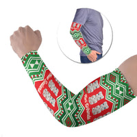 New Zealand Christmas In July Arm Sleeves Meri Kirihimete Hei Tiki Taniko Motifs Seamless LT14 Set of 2 Red - Polynesian Pride
