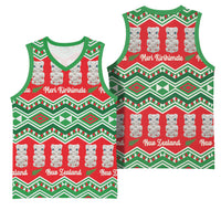 New Zealand Christmas In July Basketball Jersey Meri Kirihimete Hei Tiki Taniko Motifs Seamless LT14 - Polynesian Pride