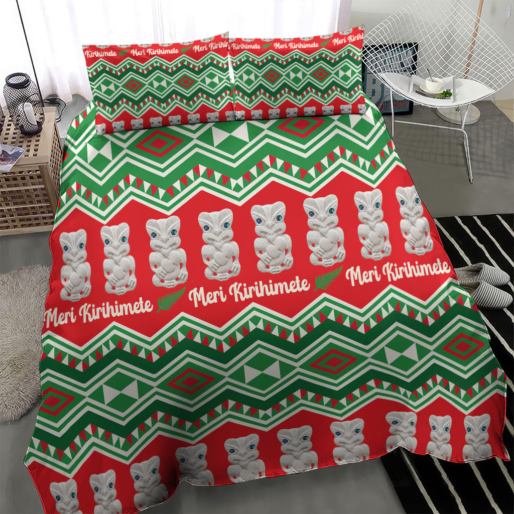 New Zealand Christmas In July Bedding Set Meri Kirihimete Hei Tiki Taniko Motifs Seamless LT14 - Polynesian Pride