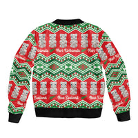 New Zealand Christmas In July Bomber Jacket Meri Kirihimete Hei Tiki Taniko Motifs Seamless LT14 - Polynesian Pride