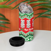 New Zealand Christmas In July 4 in 1 Can Cooler Tumbler Meri Kirihimete Hei Tiki Taniko Motifs Seamless LT14 - Polynesian Pride