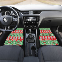 New Zealand Christmas In July Car Mats Meri Kirihimete Hei Tiki Taniko Motifs Seamless LT14 Set 2pcs - Front Red - Polynesian Pride