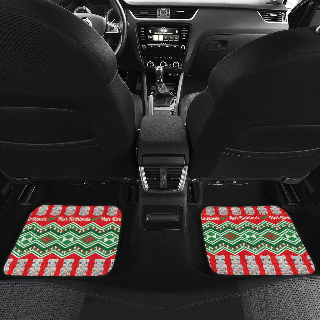 New Zealand Christmas In July Car Mats Meri Kirihimete Hei Tiki Taniko Motifs Seamless LT14 Set 2pcs - Back Red - Polynesian Pride