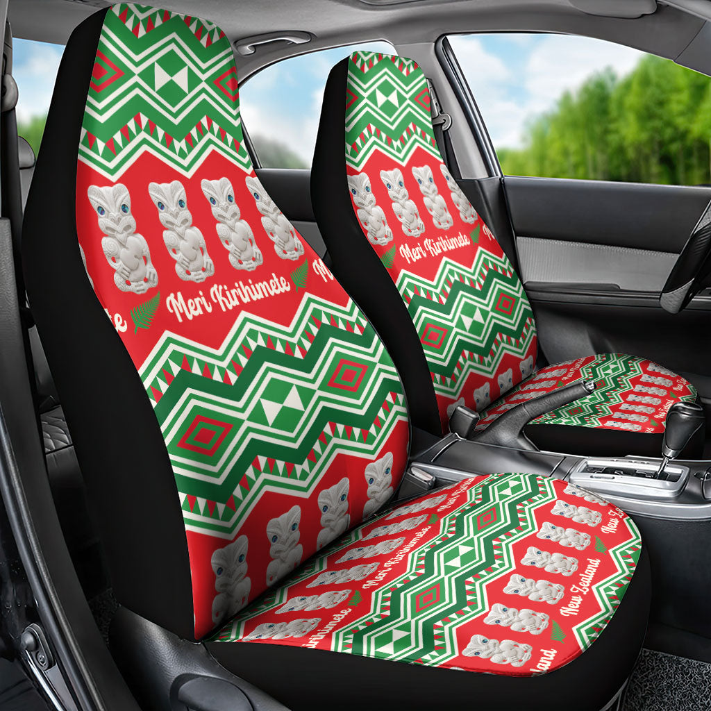 New Zealand Christmas In July Car Seat Cover Meri Kirihimete Hei Tiki Taniko Motifs Seamless LT14 - Polynesian Pride