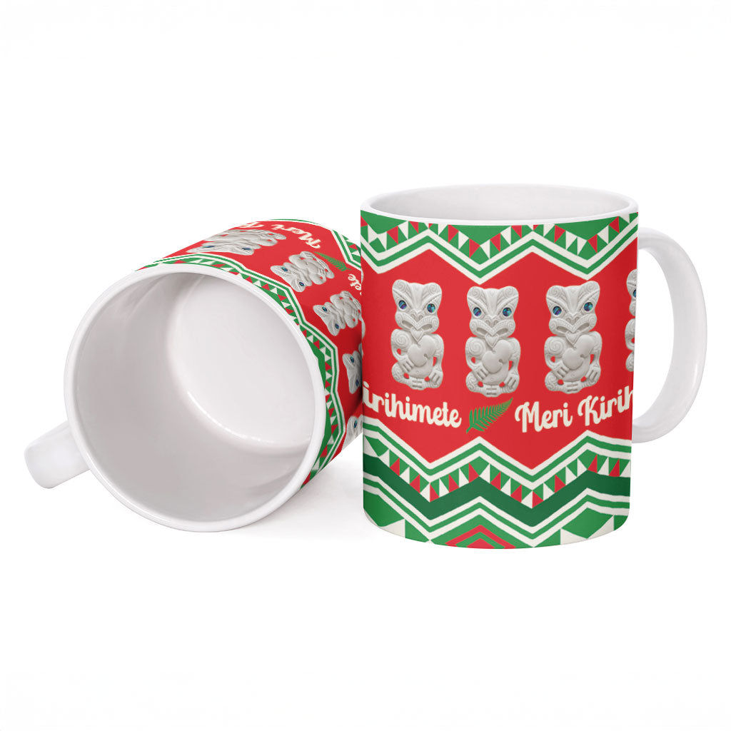 New Zealand Christmas In July Ceramic Mug Meri Kirihimete Hei Tiki Taniko Motifs Seamless LT14 - Polynesian Pride