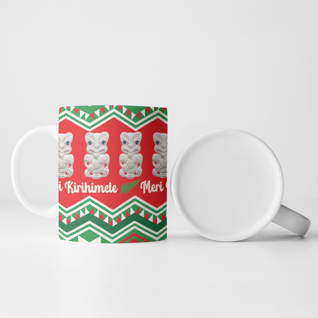 New Zealand Christmas In July Ceramic Mug Meri Kirihimete Hei Tiki Taniko Motifs Seamless LT14 - Polynesian Pride