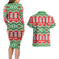 New Zealand Christmas In July Couples Matching Long Sleeve Bodycon Dress and Hawaiian Shirt Meri Kirihimete Hei Tiki Taniko Motifs Seamless LT14 - Polynesian Pride