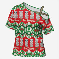 New Zealand Christmas In July Cross Shoulder Shirt Meri Kirihimete Hei Tiki Taniko Motifs Seamless LT14 Female Red - Polynesian Pride