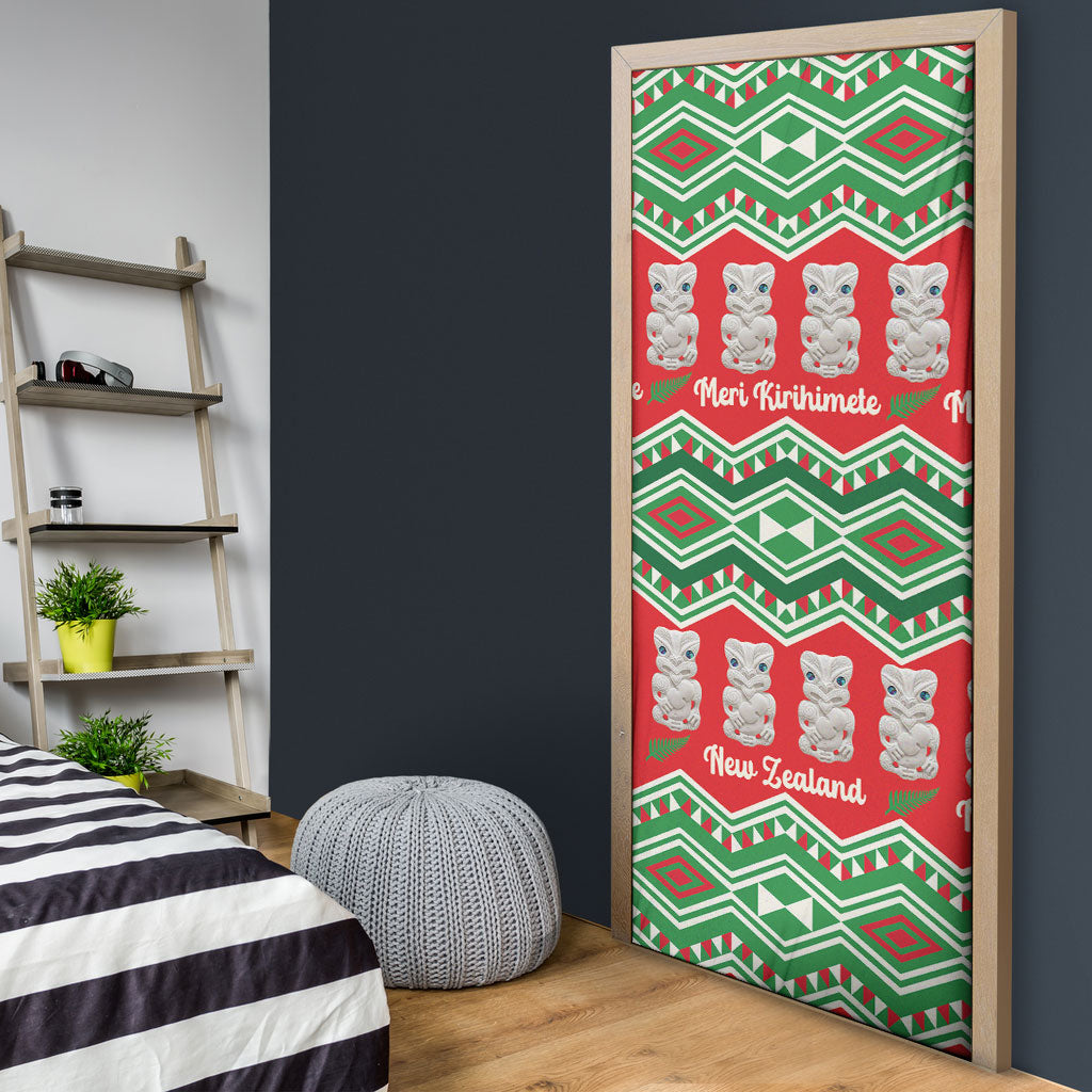 New Zealand Christmas In July Door Cover Meri Kirihimete Hei Tiki Taniko Motifs Seamless LT14 - Polynesian Pride