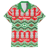 New Zealand Christmas In July Family Matching Long Sleeve Bodycon Dress and Hawaiian Shirt Meri Kirihimete Hei Tiki Taniko Motifs Seamless LT14 Dad's Shirt - Short Sleeve Red - Polynesian Pride