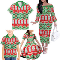 New Zealand Christmas In July Family Matching Off The Shoulder Long Sleeve Dress and Hawaiian Shirt Meri Kirihimete Hei Tiki Taniko Motifs Seamless LT14 - Polynesian Pride