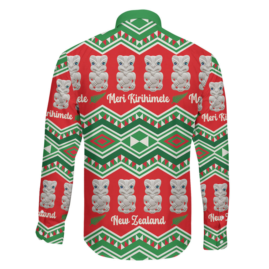 New Zealand Christmas In July Family Matching Off The Shoulder Long Sleeve Dress and Hawaiian Shirt Meri Kirihimete Hei Tiki Taniko Motifs Seamless LT14 - Polynesian Pride
