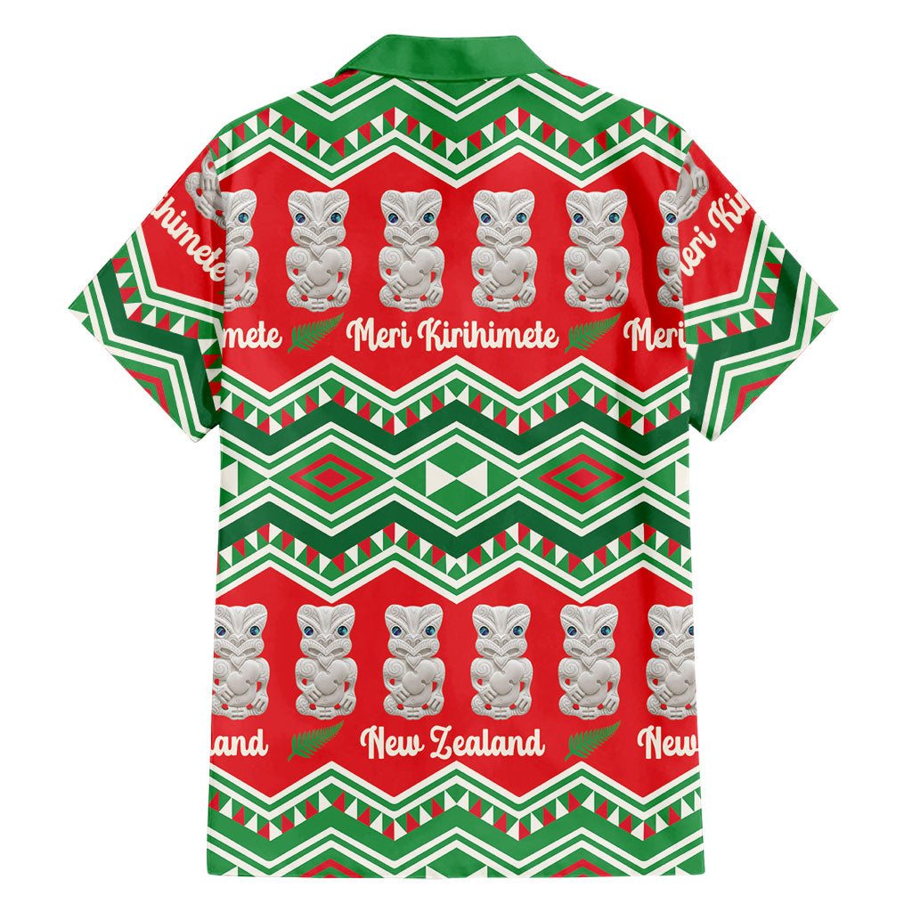 New Zealand Christmas In July Family Matching Off Shoulder Short Dress and Hawaiian Shirt Meri Kirihimete Hei Tiki Taniko Motifs Seamless LT14 - Polynesian Pride