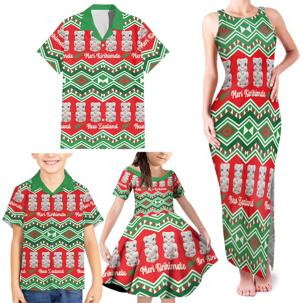 New Zealand Christmas In July Family Matching Tank Maxi Dress and Hawaiian Shirt Meri Kirihimete Hei Tiki Taniko Motifs Seamless LT14 - Polynesian Pride