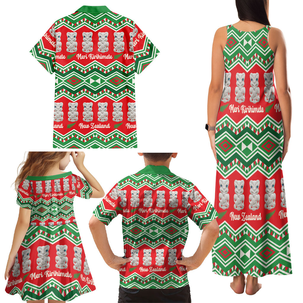 New Zealand Christmas In July Family Matching Tank Maxi Dress and Hawaiian Shirt Meri Kirihimete Hei Tiki Taniko Motifs Seamless LT14 - Polynesian Pride