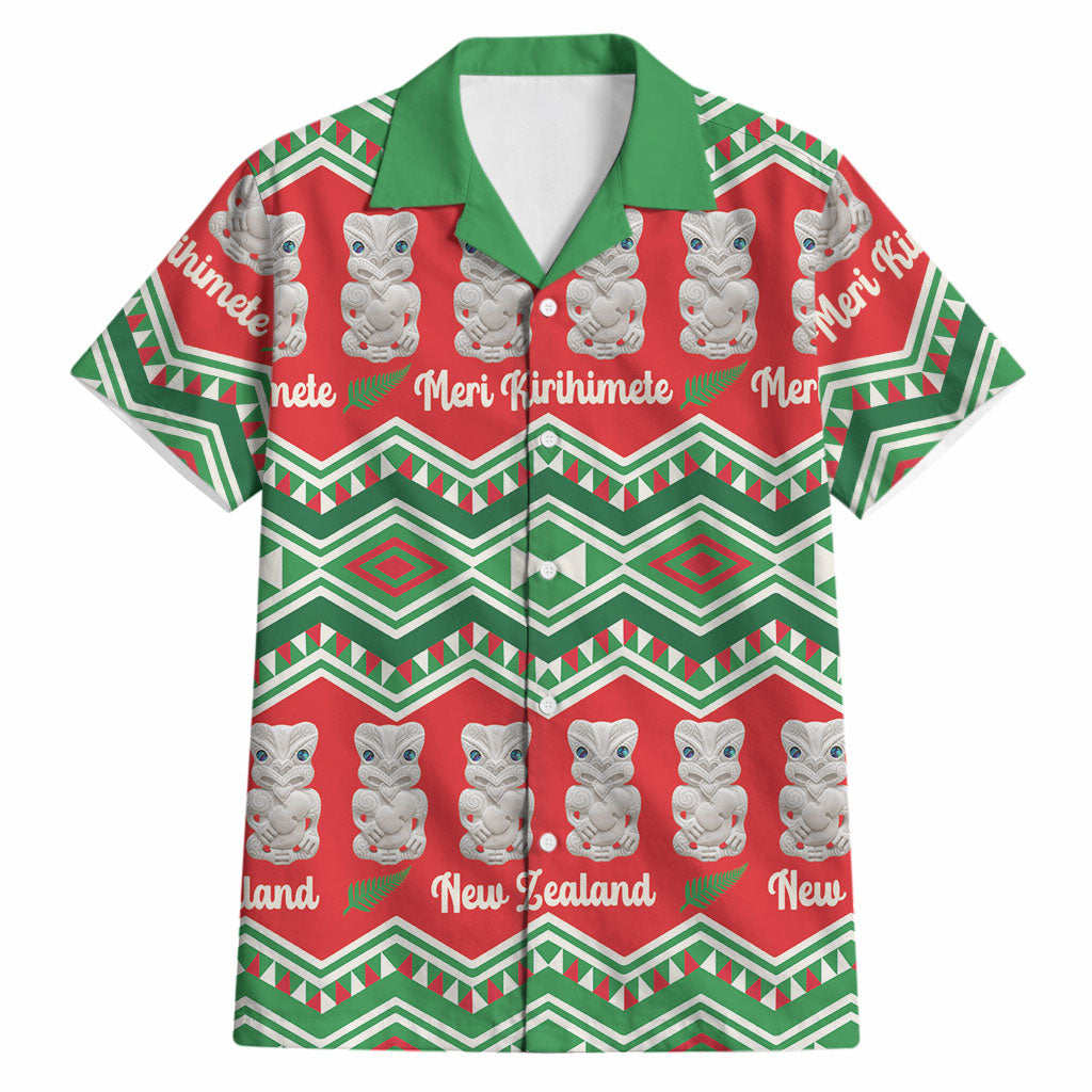 New Zealand Christmas In July Hawaiian Shirt Meri Kirihimete Hei Tiki Taniko Motifs Seamless LT14 Red - Polynesian Pride