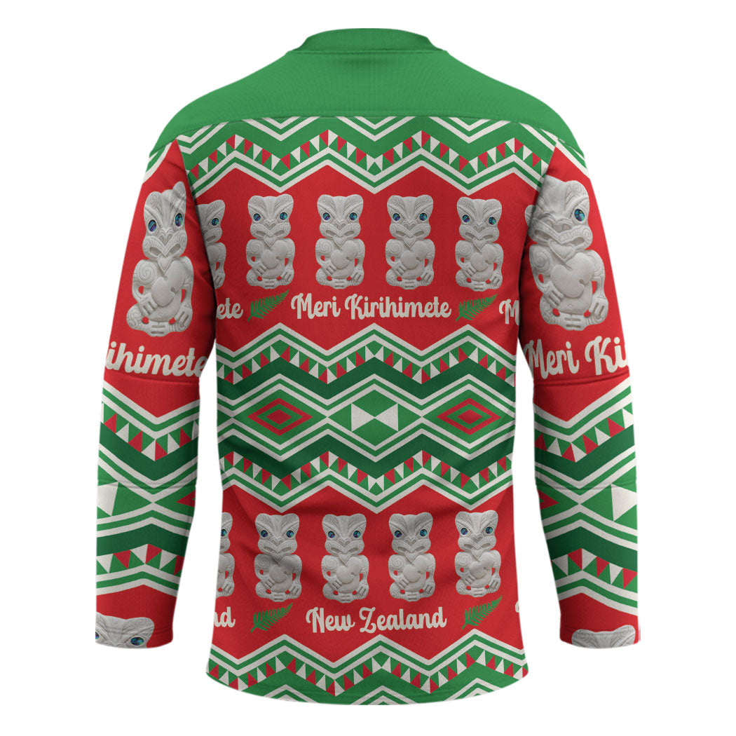 New Zealand Christmas In July Hockey Jersey Meri Kirihimete Hei Tiki Taniko Motifs Seamless LT14 - Polynesian Pride