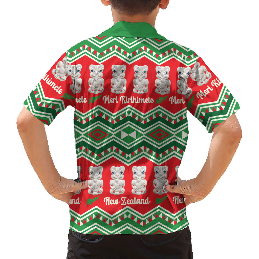 New Zealand Christmas In July Kid Hawaiian Shirt Meri Kirihimete Hei Tiki Taniko Motifs Seamless LT14 - Polynesian Pride
