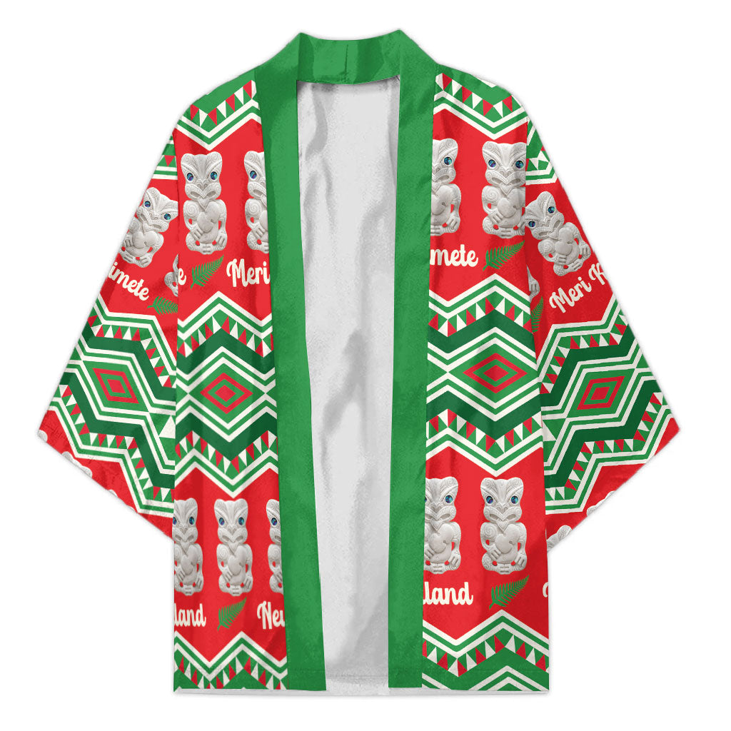 New Zealand Christmas In July Kimono Meri Kirihimete Hei Tiki Taniko Motifs Seamless LT14 Unisex Red - Polynesian Pride